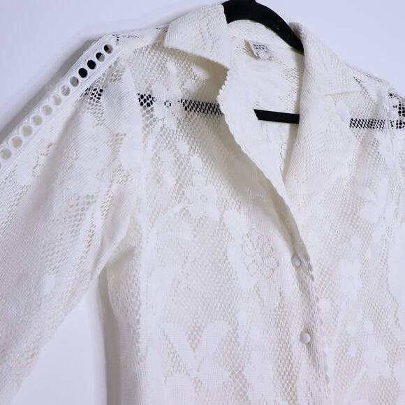 HEMANT & NANDITA Chemical Lace Button Front Shirt White Floral Women's XS - Picture 6 of 13